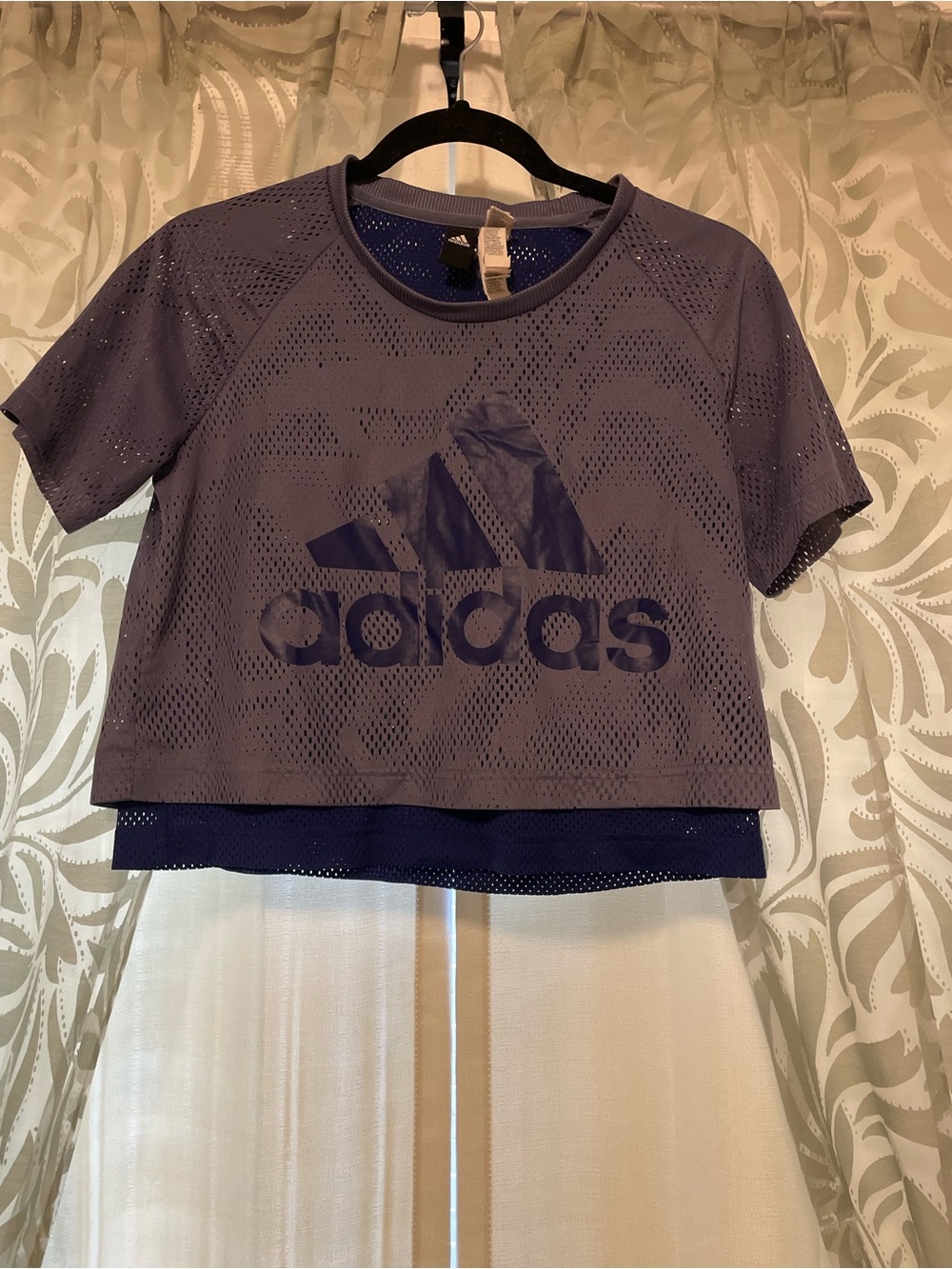 adidas Purple Mesh Logo Layered Crop Tee